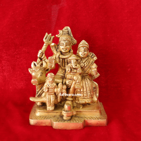 Brass Shiv Parivar Idol | Shiv Parvati with Ganesh, Kartikeya & Nandi