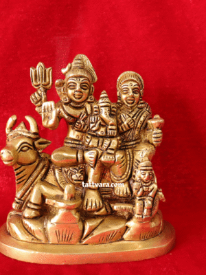 Brass Shiv Parvati Family Idol with Ganesha, Kartikeya & Nandi