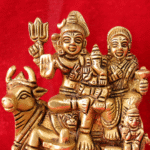 Brass Shiv Parvati Family Idol with Ganesha, Kartikeya & Nandi