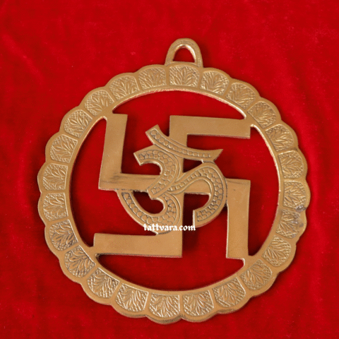 Brass Swastik Circle with Om | Brass Wall Hanging